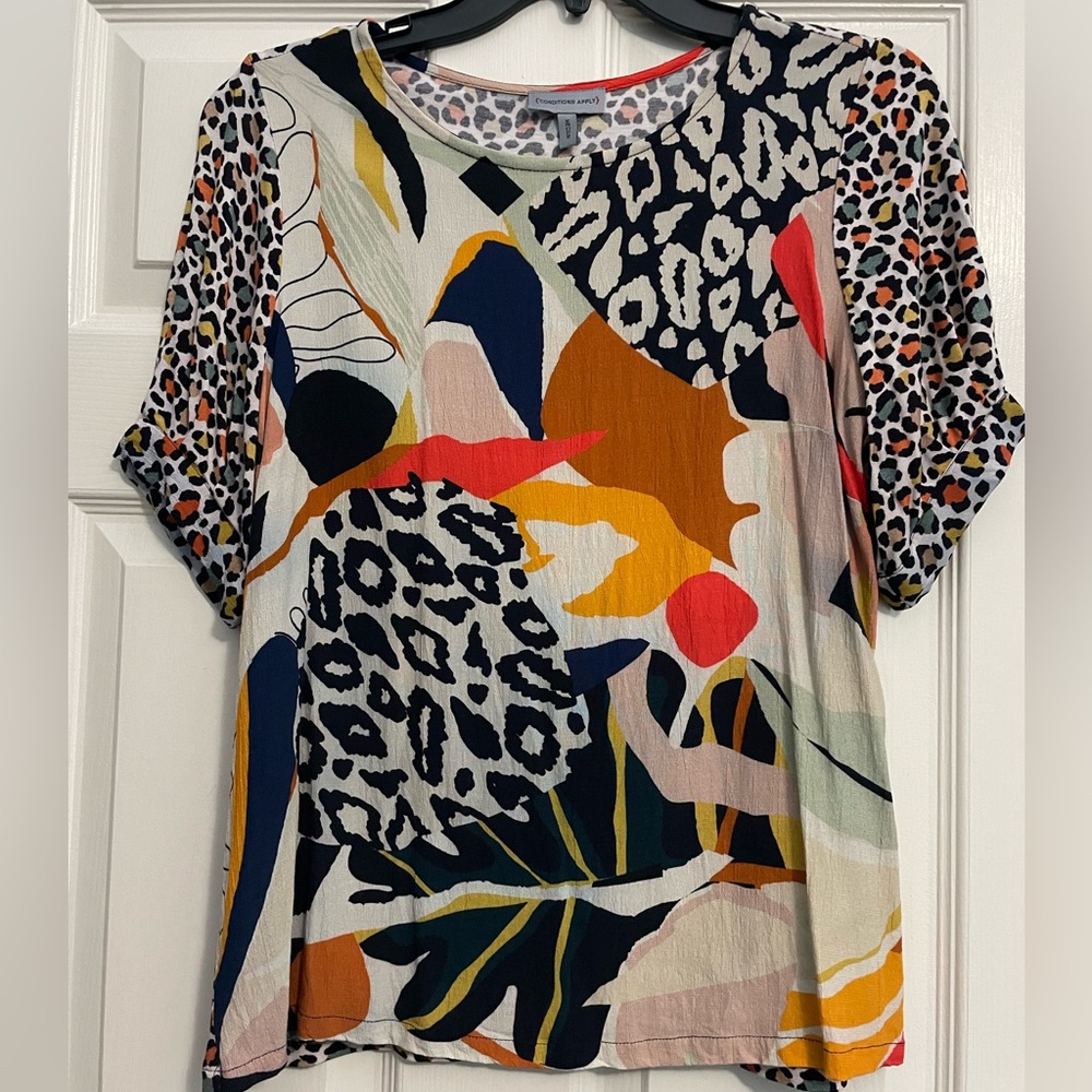 Anthropologie Multicolor Leopard & Abstract Print Women's Top